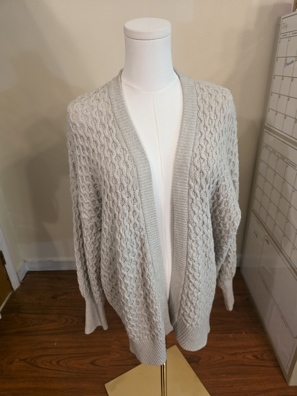 Universal Thread Light Gray Open-Front Cable Knit Cardigan